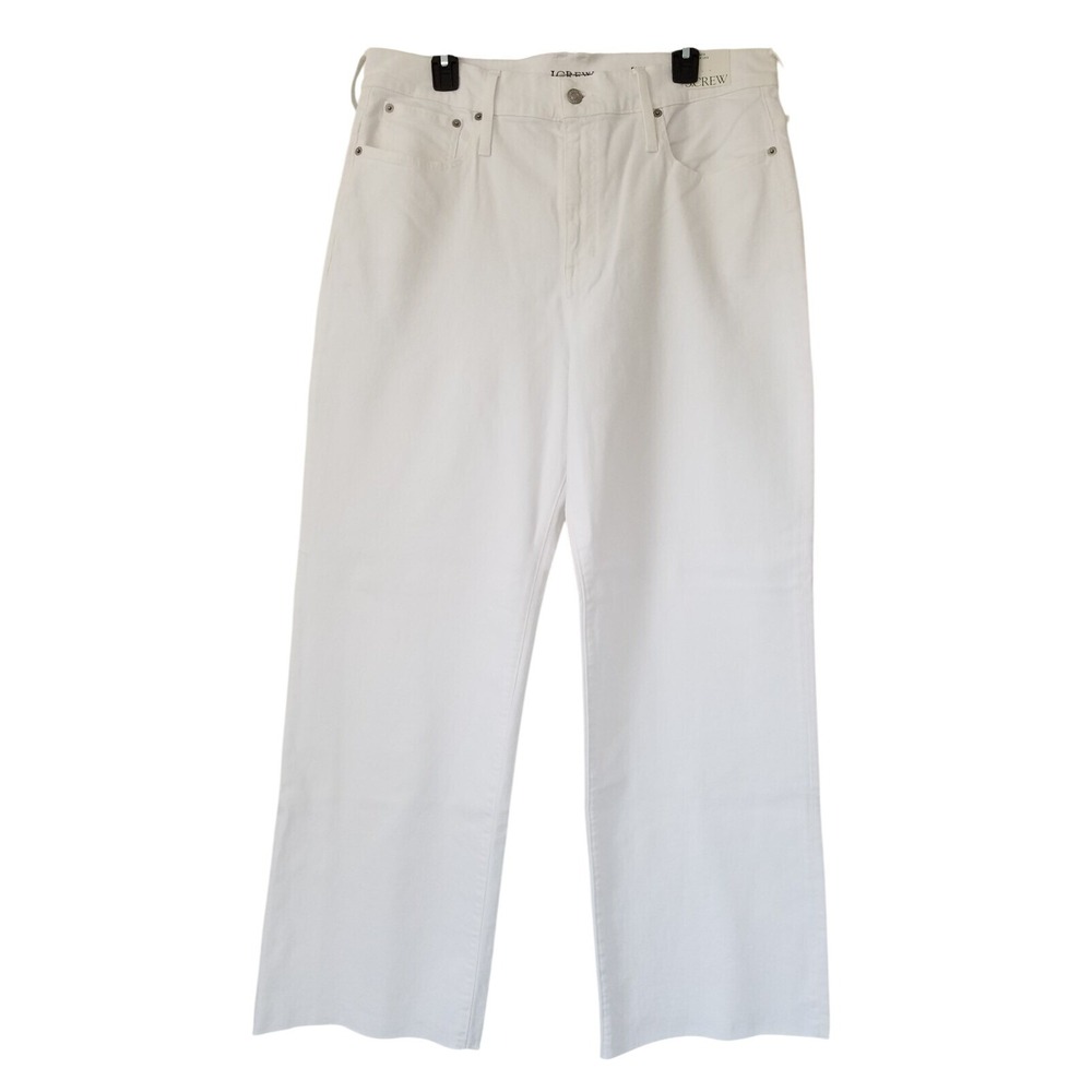 J. Crew Full Length Slim Wide Leg Jeans Size 33 White Raw Hem NWT $148 BX822‎